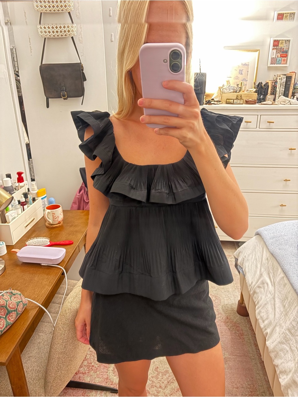 MEIMEIJ black ruffle pleated tank